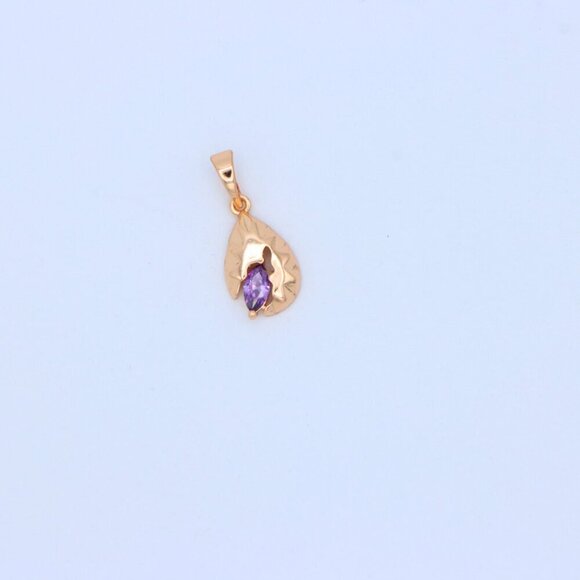 "Gold Teardrop Pendant with Marquise Purple Stone and Artistic Texture, XPPT1723 - Picture 12 of 13